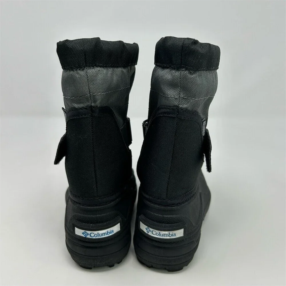 Columbia Powderbug Plus II Kids Winter Snow Boots Black Gray Waterproof Size 7